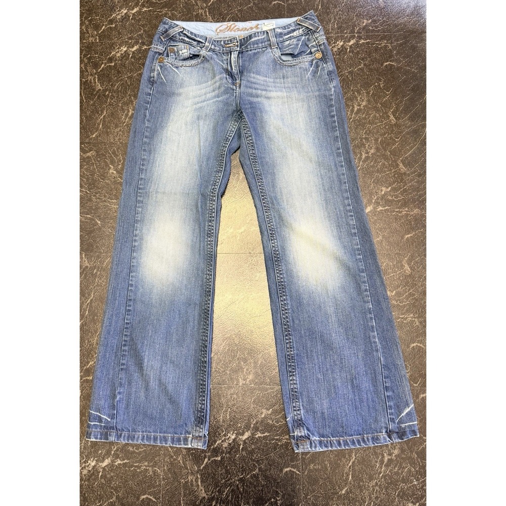 Next Jeans Women Size 14 Demi Slouch Wide Leg High Rise Blue Denim Distressed